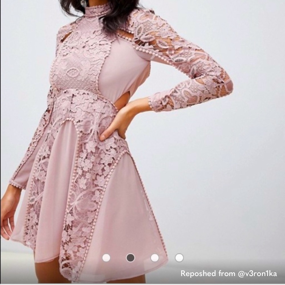 ASOS Design High Neck Lace Mini Dress w/cutouts S: 0